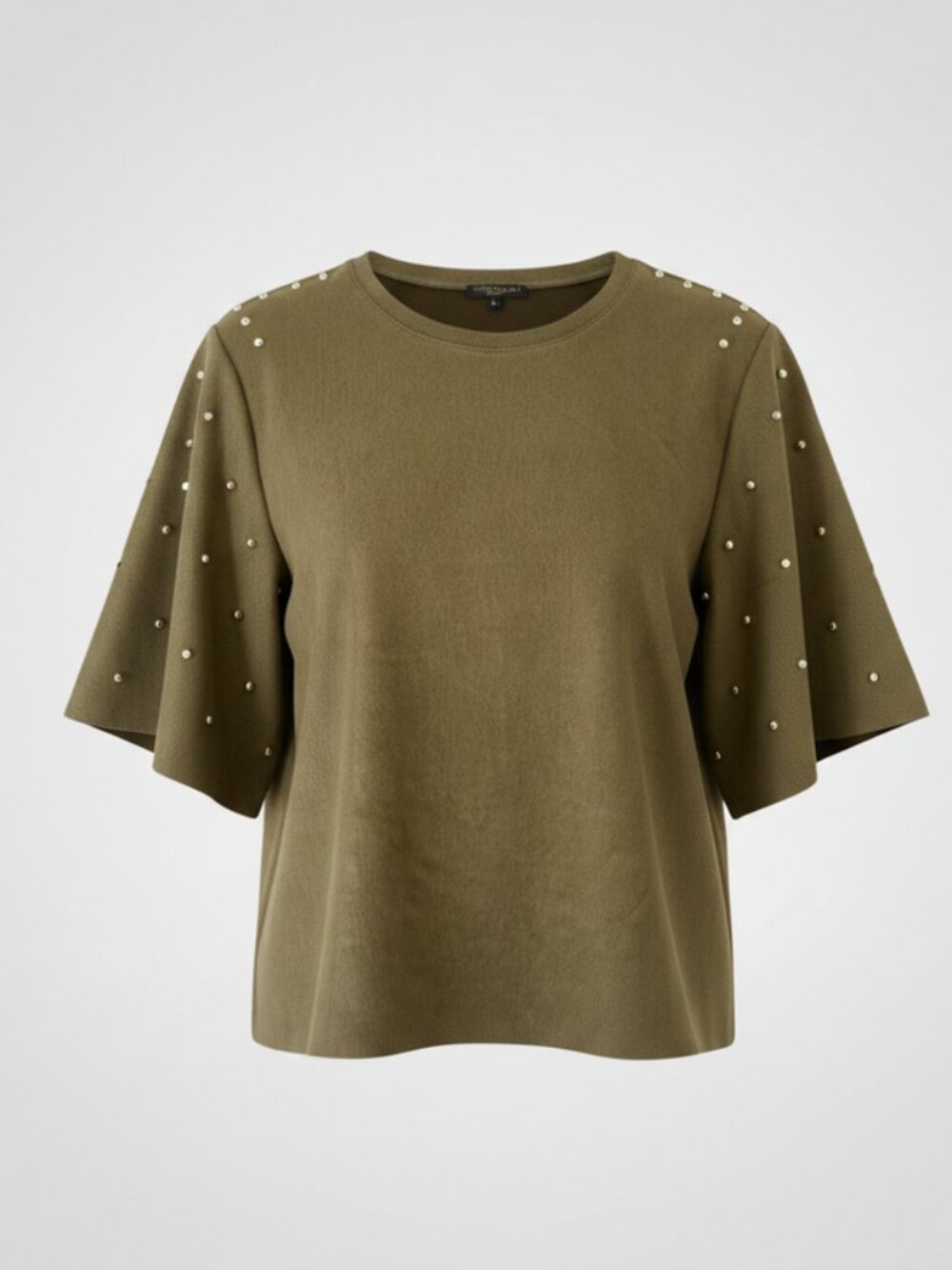 Alberto Makali Faux Suede Studded Flutter Sleeve Top Olive Green Size Large L